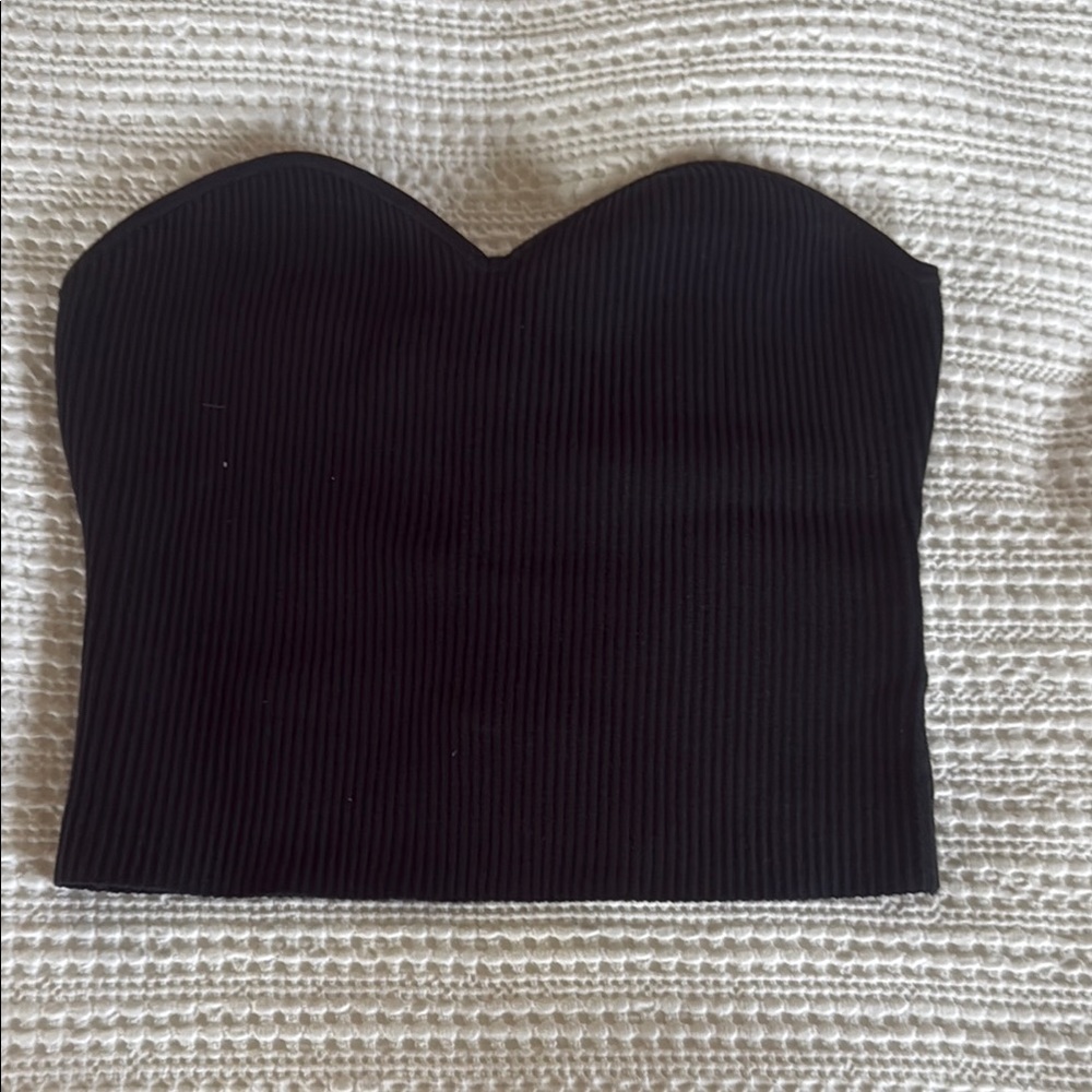 Black Ribbed Strapless Top